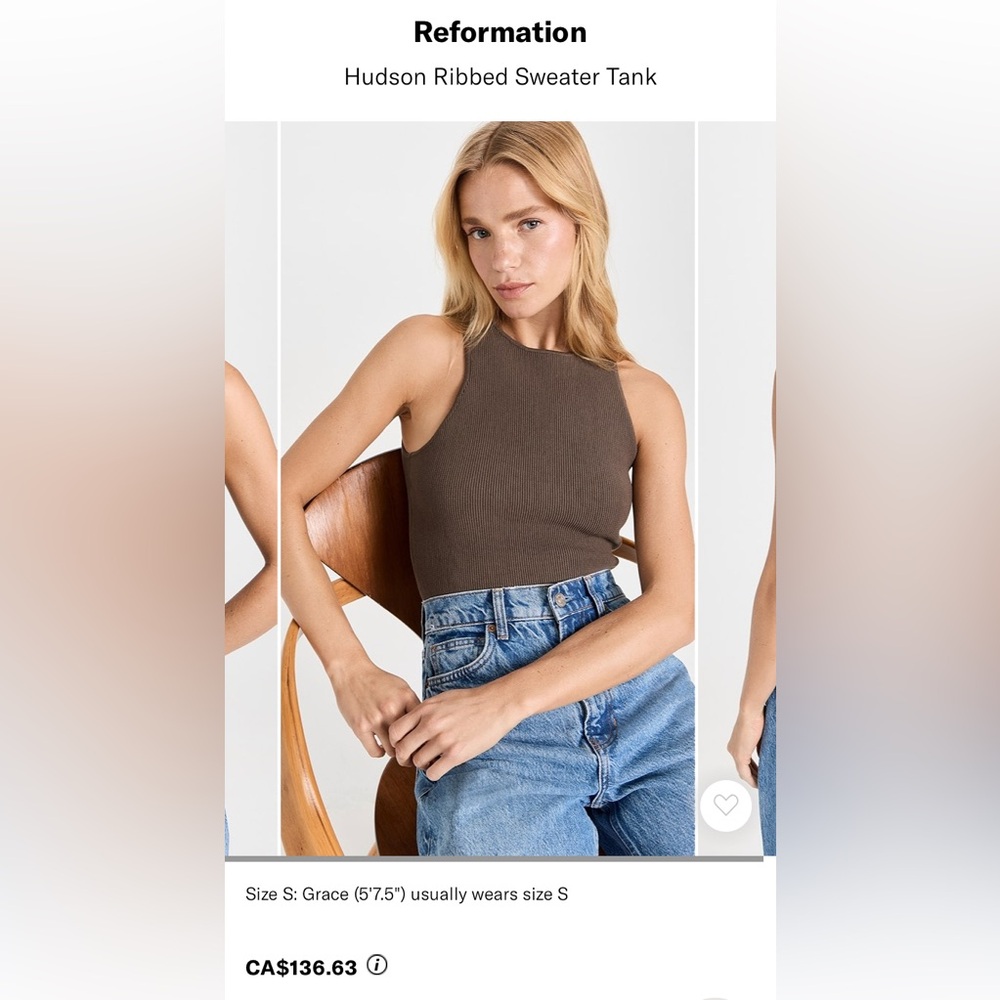New Reformation Hudson Ribbed Sweater Tank